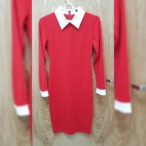Red and white collared dress